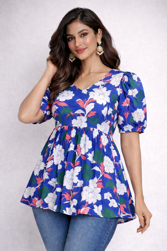 Blue Breeze - Cotton Peplum Top