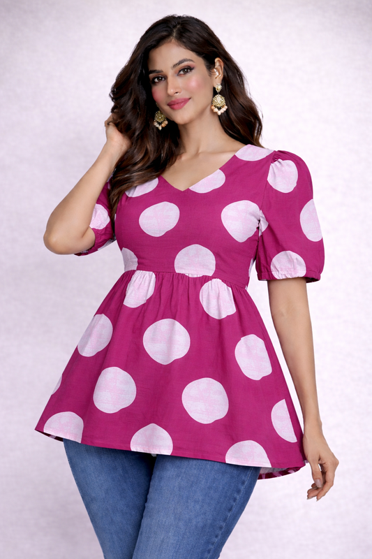 Pink Pop - Cotton Peplum Top