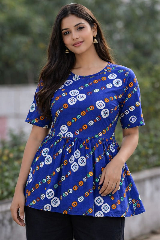 Blue Cubes - Peplum Top