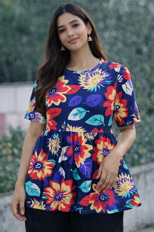 Neon Flowers - Peplum Top