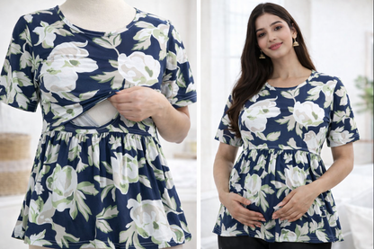 White flowers - Feeding Peplum top