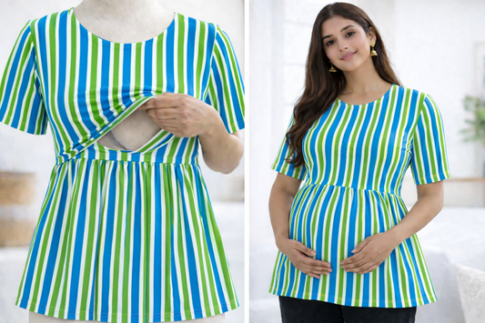 Aqua Green Stripes - Feeding Peplum Top