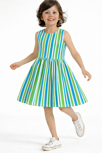 Aqua Blue Stripes - Kids Frock