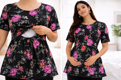 Black Bouquet - Feeding Peplum Top