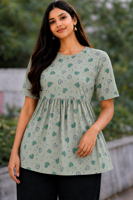 Sage Hearts - Peplum Top