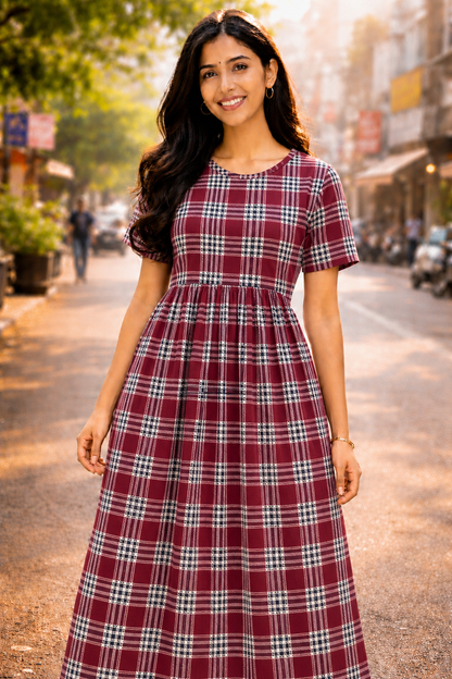 Maroon Checks - Non Feeding Lounge Wear