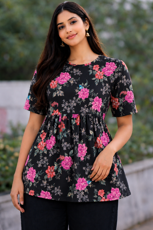 Black Bouquet - Peplum Top