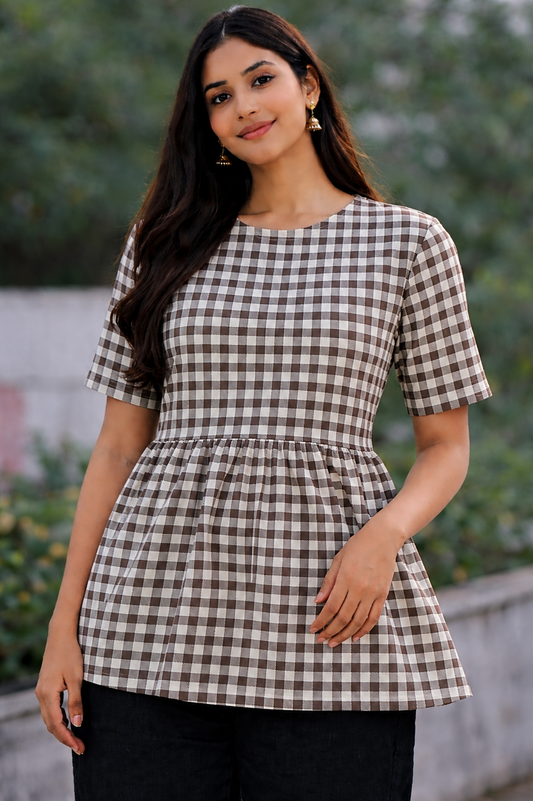 Coffee Checks - Peplum Top