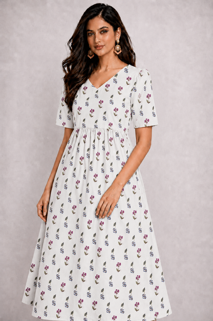 White Purple Mist Cotton Maxi