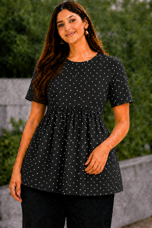 Black Dots - Peplum Top