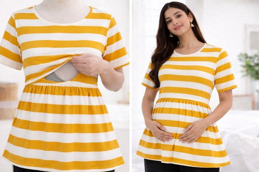 Yellow Stripes - Feeding Peplum Top