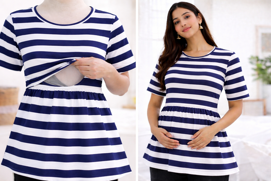 Navy Stripes - Feeding Peplum Top