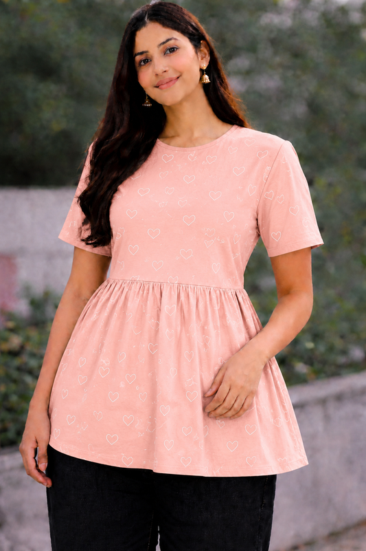 Peach Hearts - Peplum Top