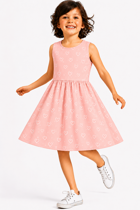 Peach Hearts - Kids Frock