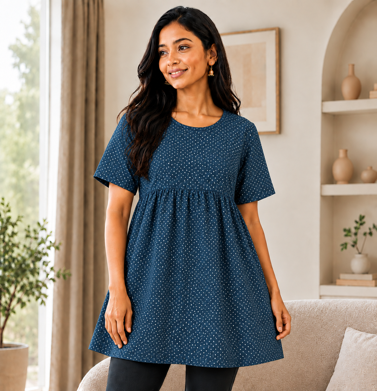 Denim Dots - Peplum Top