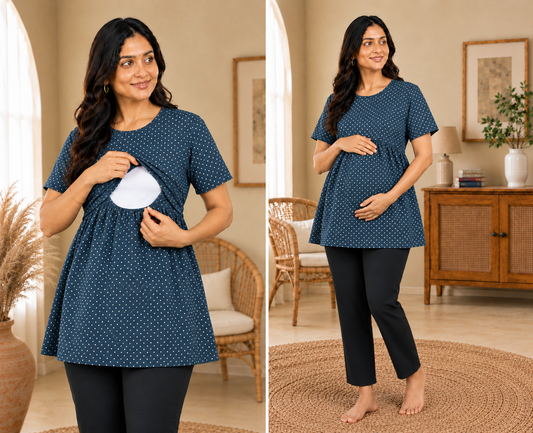 Denim Dots - Feeding Peplum Top
