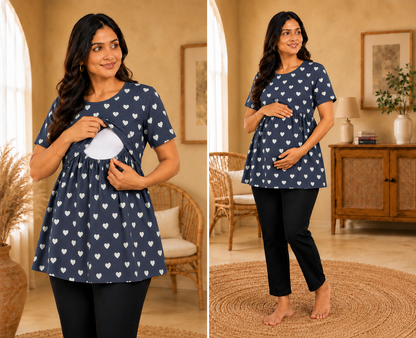 Navy Hearts - Feeding Peplum Top