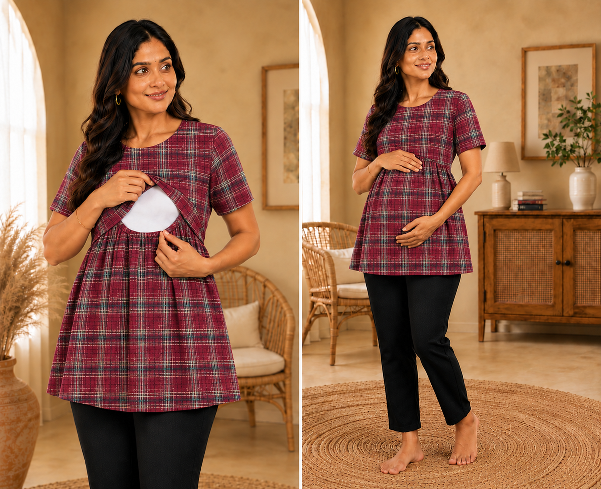 Berry Checks - Feeding Peplum Top