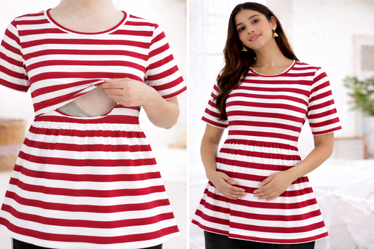 Maroon Stripes - Feeding Peplum Top