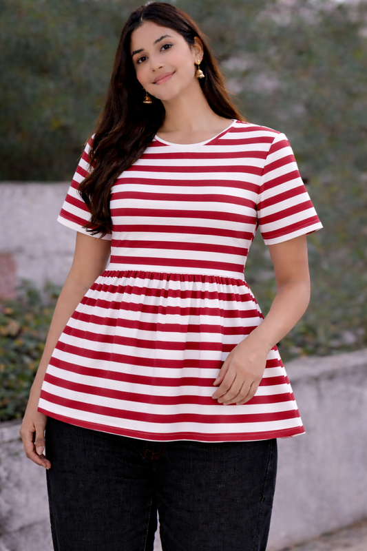 Maroon Stripes - Peplum Top
