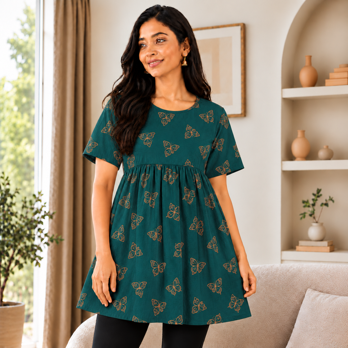 Green Butterfly - Peplum Top