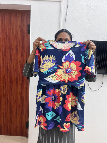 Neon Flowers - Feeding peplum top