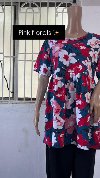 Pink florals - Peplum Top