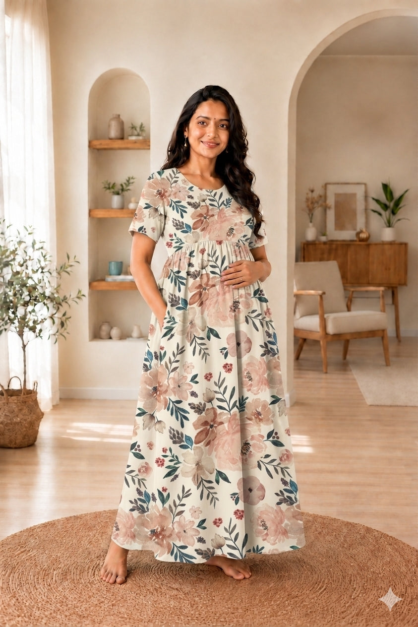 Cream Flowers - Feeding Lounge Wear