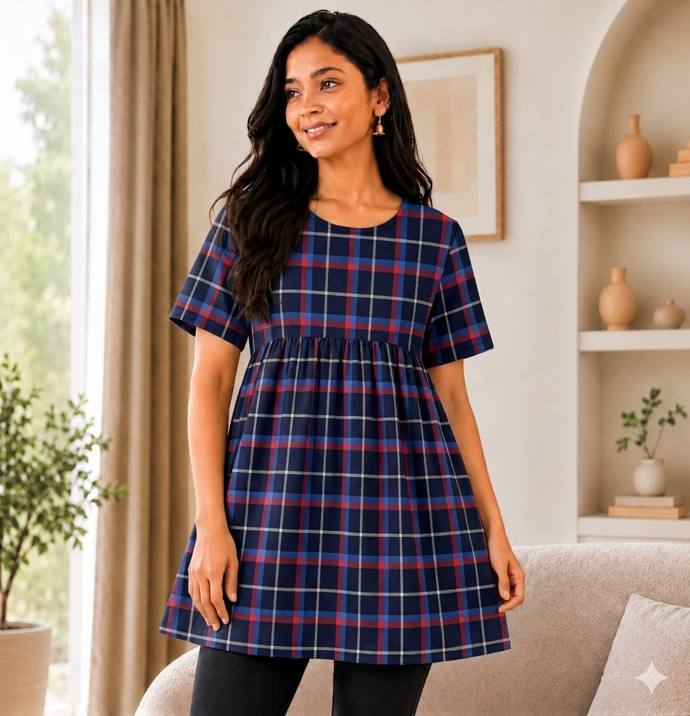 Navy Checks - Peplum Top