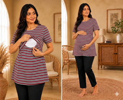 Cherry Stripes - Feeding Peplum Top