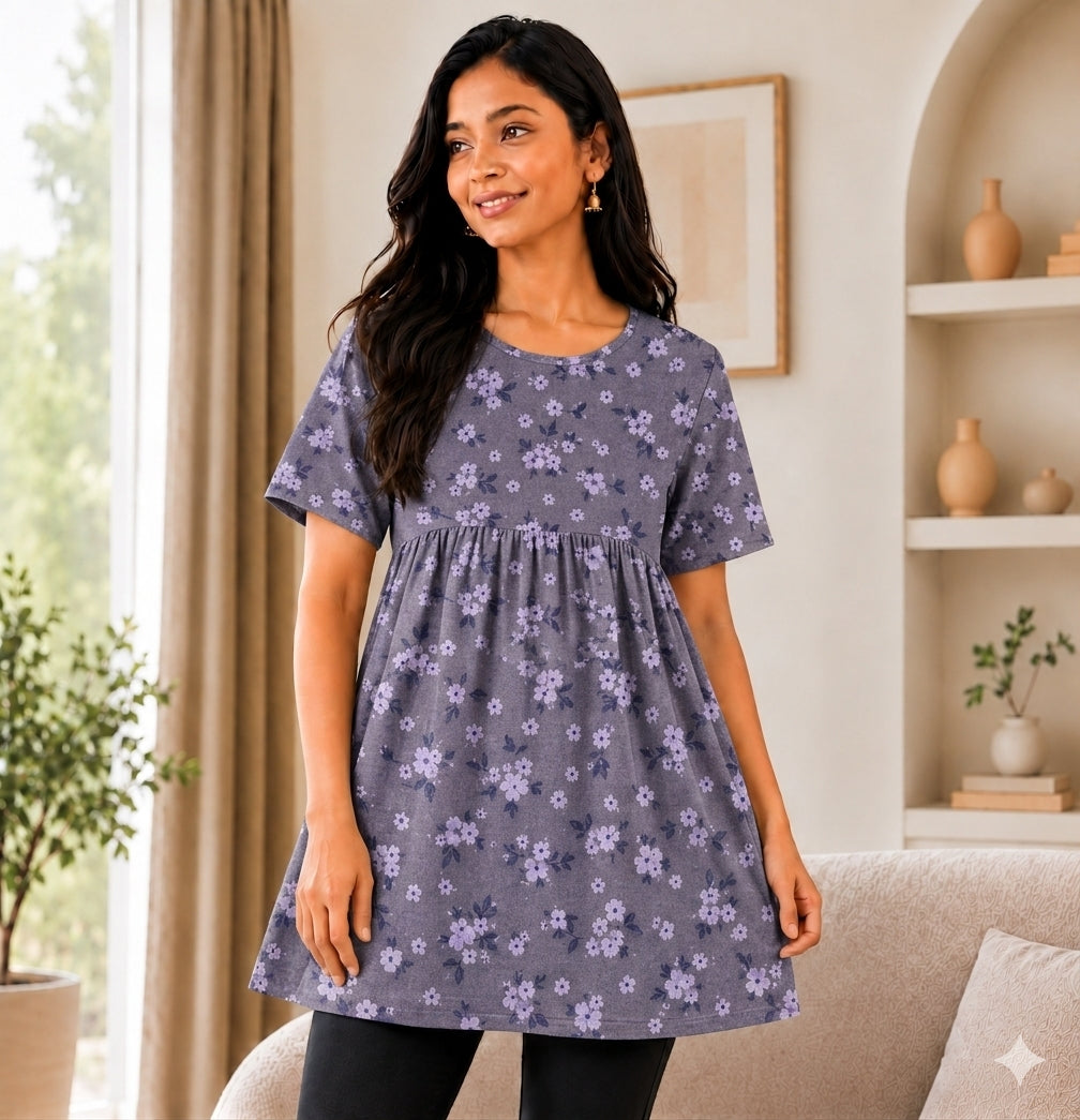 Grey Flowers - Peplum Top